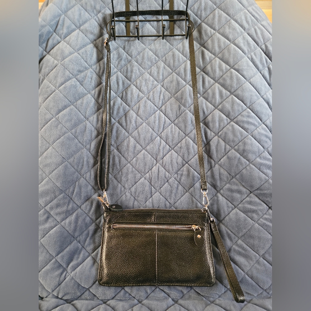 Befen Black Genuine Leather Crossbody Bag Or Wristlet